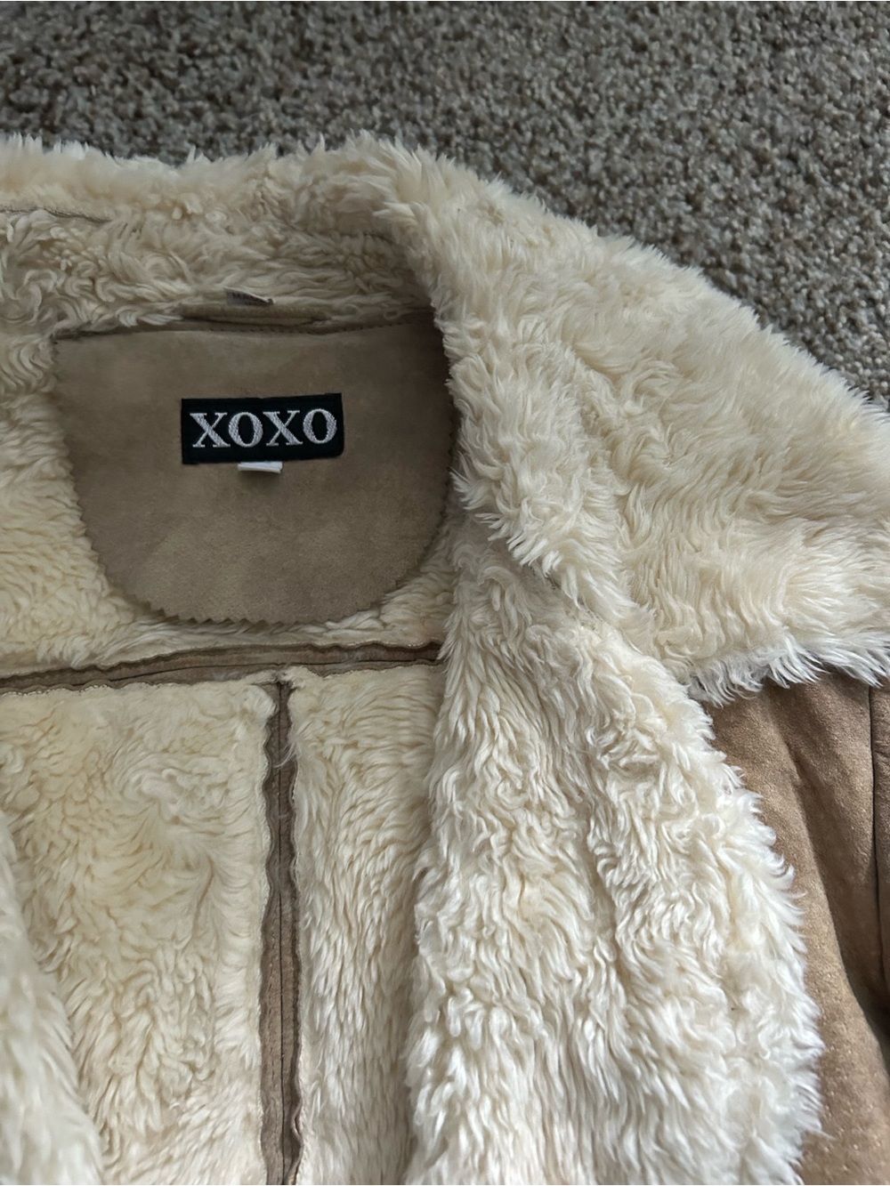XOXO Tan Suede Jacket with Cream Faux Shearling - Picture 2 of 4